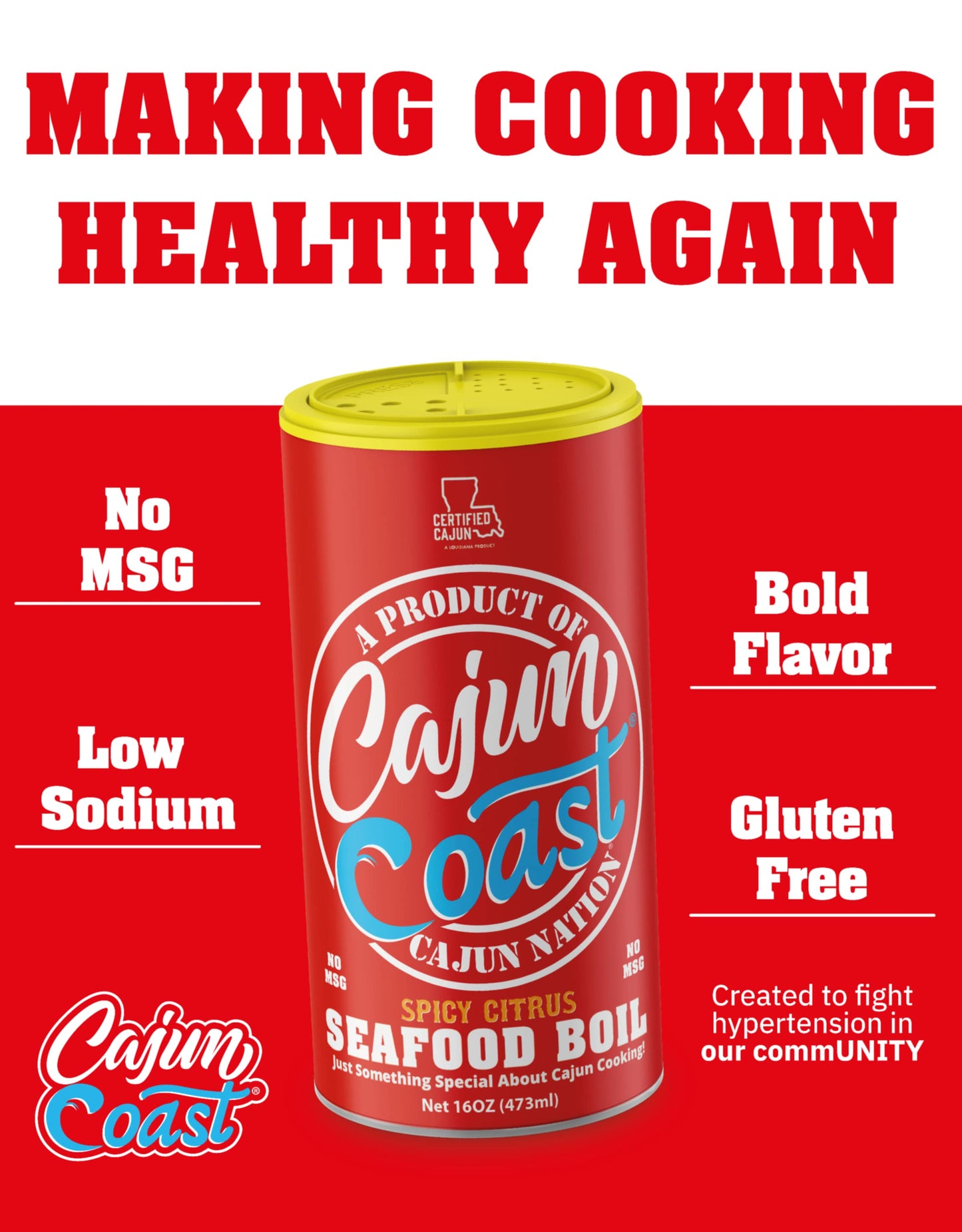 Cajun Nation - Cajun Coast - Spicy Citrus - Seafood Boil - Low Sodium - No MSG - Gluten-Free - GEAUX GET THE RED CAN!