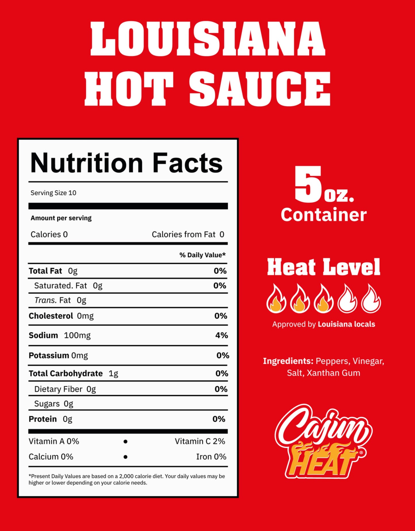 Cajun Nation - Cajun Heat - Louisiana - Hot Sauce - Low Sodium - No MSG - Gluten-Free - The Spice Is Right.