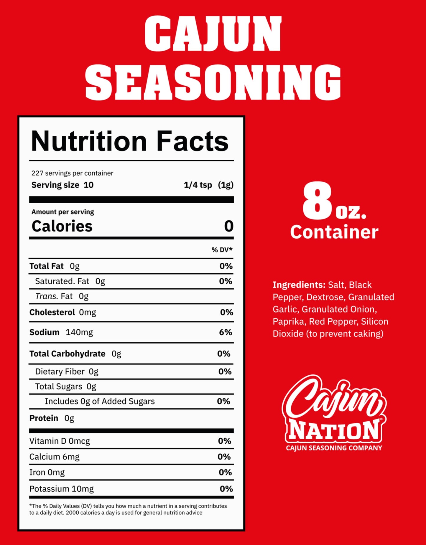 Cajun Nation - Cajun Seasoning - Red Can - Low Sodium - No MSG - Gluten-Free - GEAUX GET THE RED CAN!