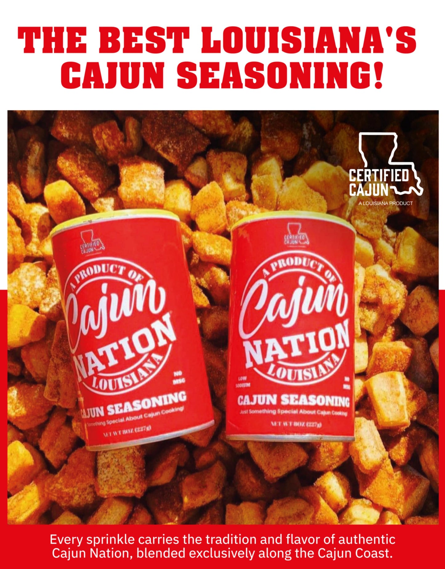Cajun Nation - Cajun Seasoning - Red Can - Low Sodium - No MSG - Gluten-Free - GEAUX GET THE RED CAN!