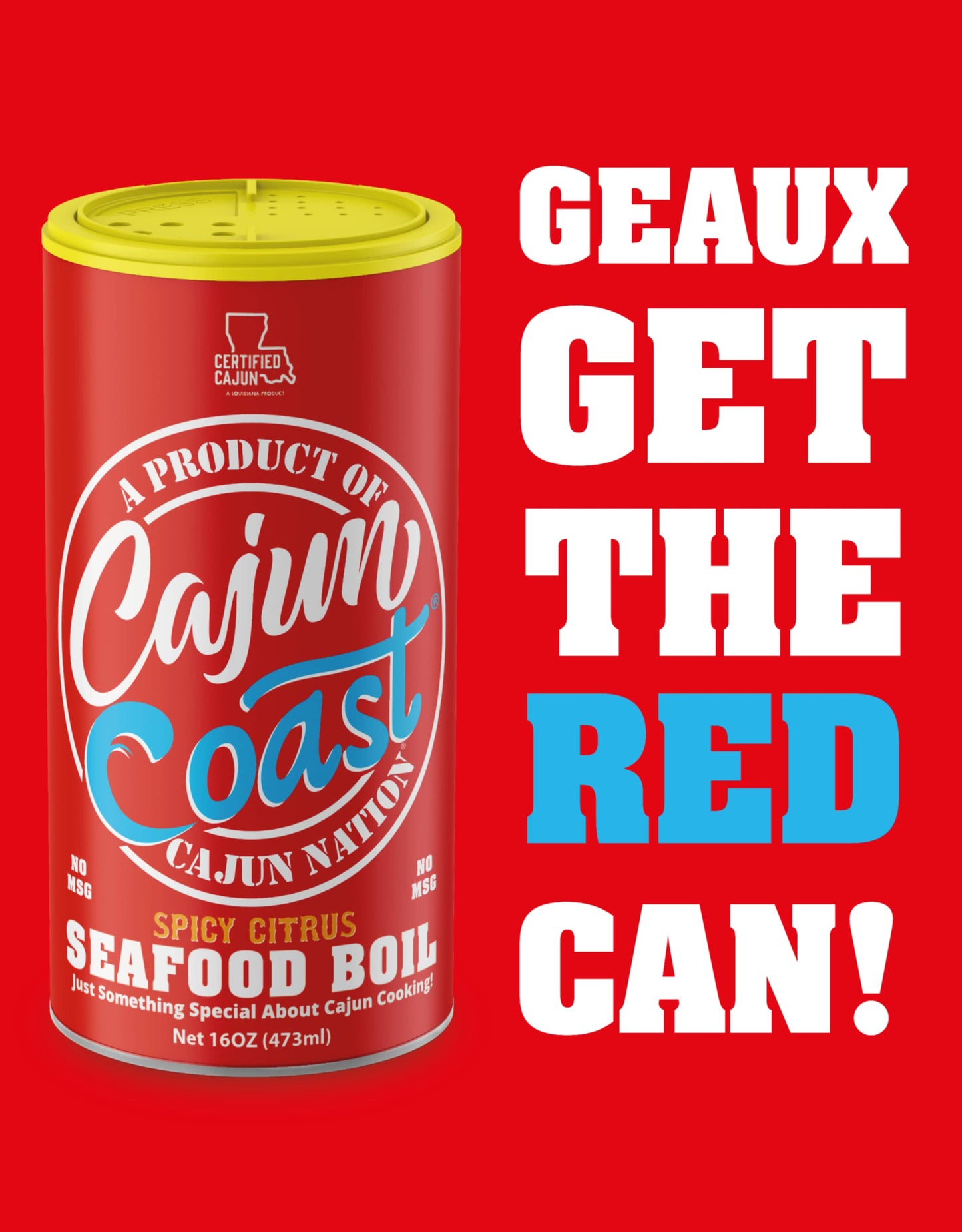 Cajun Nation - Cajun Coast - Spicy Citrus - Seafood Boil - Low Sodium - No MSG - Gluten-Free - GEAUX GET THE RED CAN!