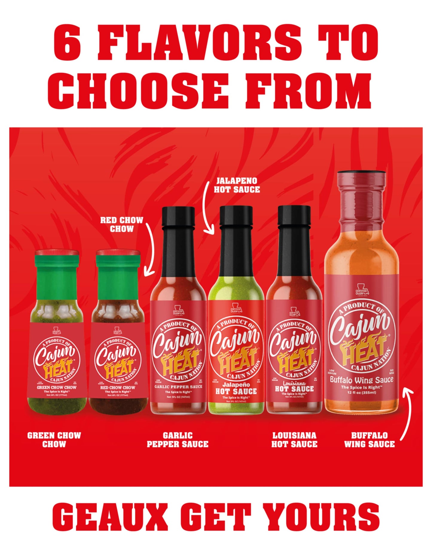 Cajun Nation - Cajun Heat - Low Sodium - No MSG - Gluten-Free - Buffalo Wing Sauce - Hot Sauce - The Spice Is Right.