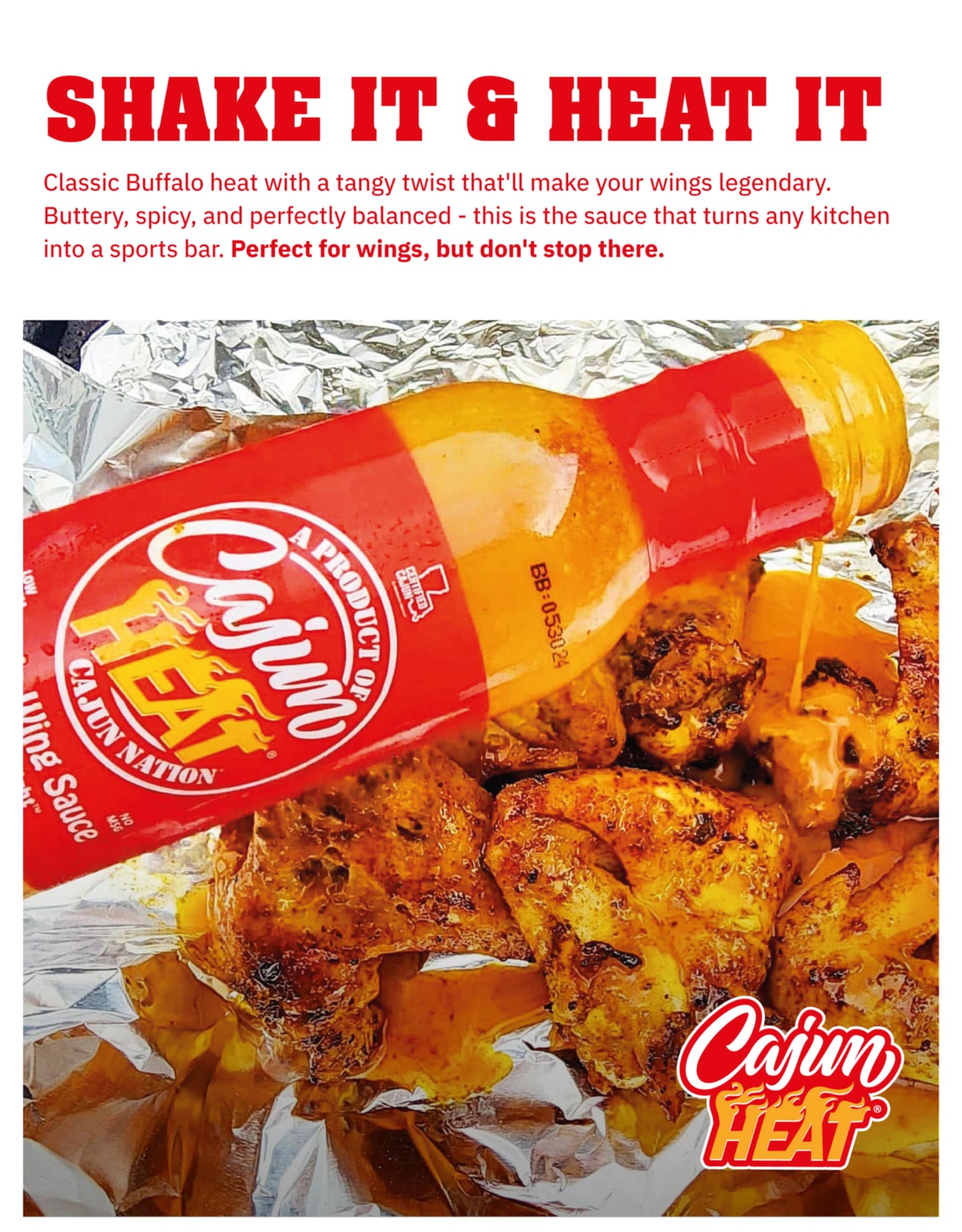 Cajun Nation - Cajun Heat - Buffalo Wing Sauce - Low Sodium - No MSG - Gluten-Free. The Spice Is Right.
