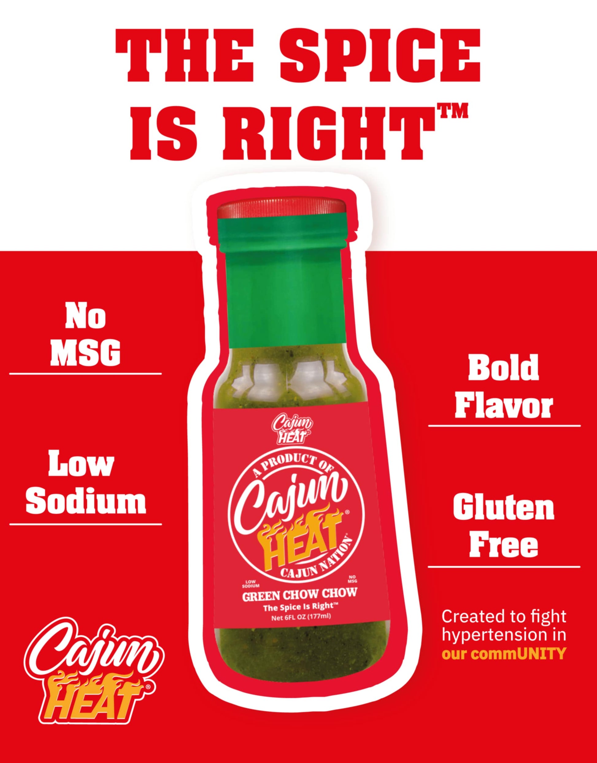Cajun Nation - Cajun Heat - Low Sodium - No MSG  -  Gluten-Free - The Spice Is Right.