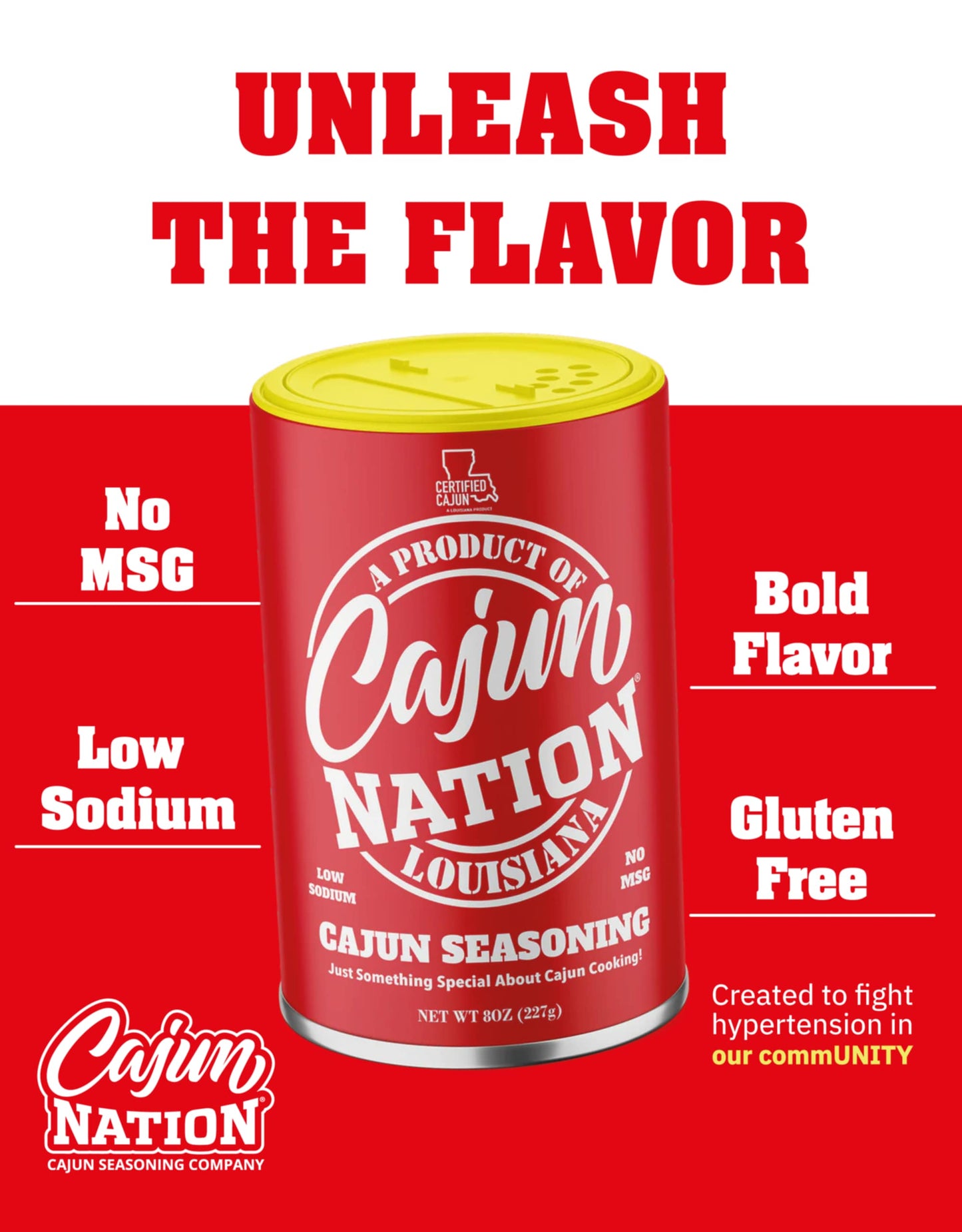 Cajun Nation - Cajun Seasoning - Red Can - Low Sodium - No MSG - Gluten-Free - GEAUX GET THE RED CAN!