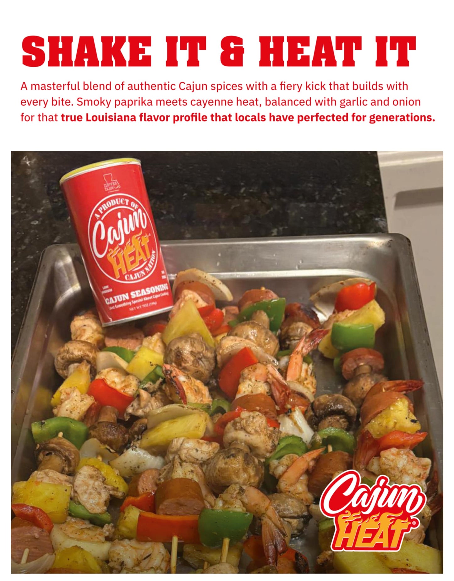 Cajun Nation CAJUN HEAT Low Sodium Cajun Seasoning 7oz Can - Louisiana Certified Cajun - No MSG, Gluten Free - Extra Spicy Cajun Seasoning for Chicken, Seafood & More - Geaux Get The Red Can!