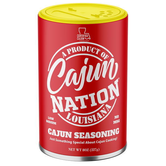 GEAUX GET THE RED CAN - Cajun Nation Cajun Seasoning Low Sodium is a Certified Cajun 8oz flavorful LOW SODIUM (140mg) Cajun Seasoning blend of Cajun Spices with No MSG and GLUTEN FREE, Great Flavor. Blended in Cajun Nation, Louisiana along the Cajun Coast.