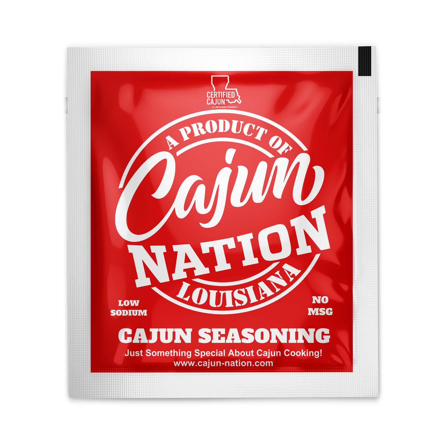 Cajun Nation Cajun Seasoning Packets are a Certified Cajun LOW SODIUM flavorful blend of nature Cajun Spices with No MSG and Gluten Free. Blended in Cajun Nation along the Cajun Coast in Southwest Louisiana.