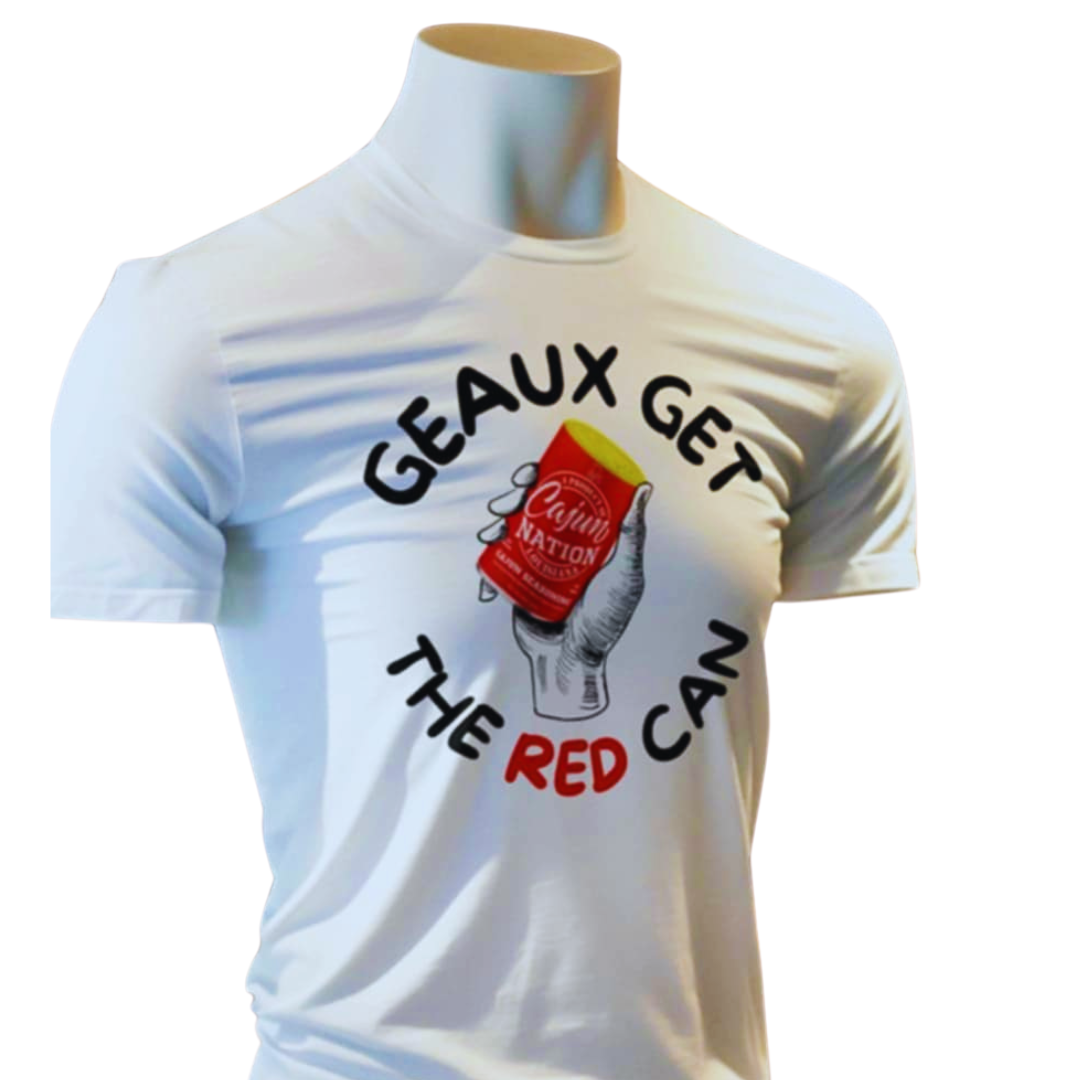 Cajun Nation - GEAUX GET THE RED CAN Hand T-Shirt
4.3 oz., preshrunk 100% combed ring-spun cotton
Seamed collar
Shoulder-to shoulder tape
Features a TearAway label
Tubular construction
Semi-fitted
Double-needle sleeve and bottom hem
Oeko-Tex® Standard 100 Certified
DTF print