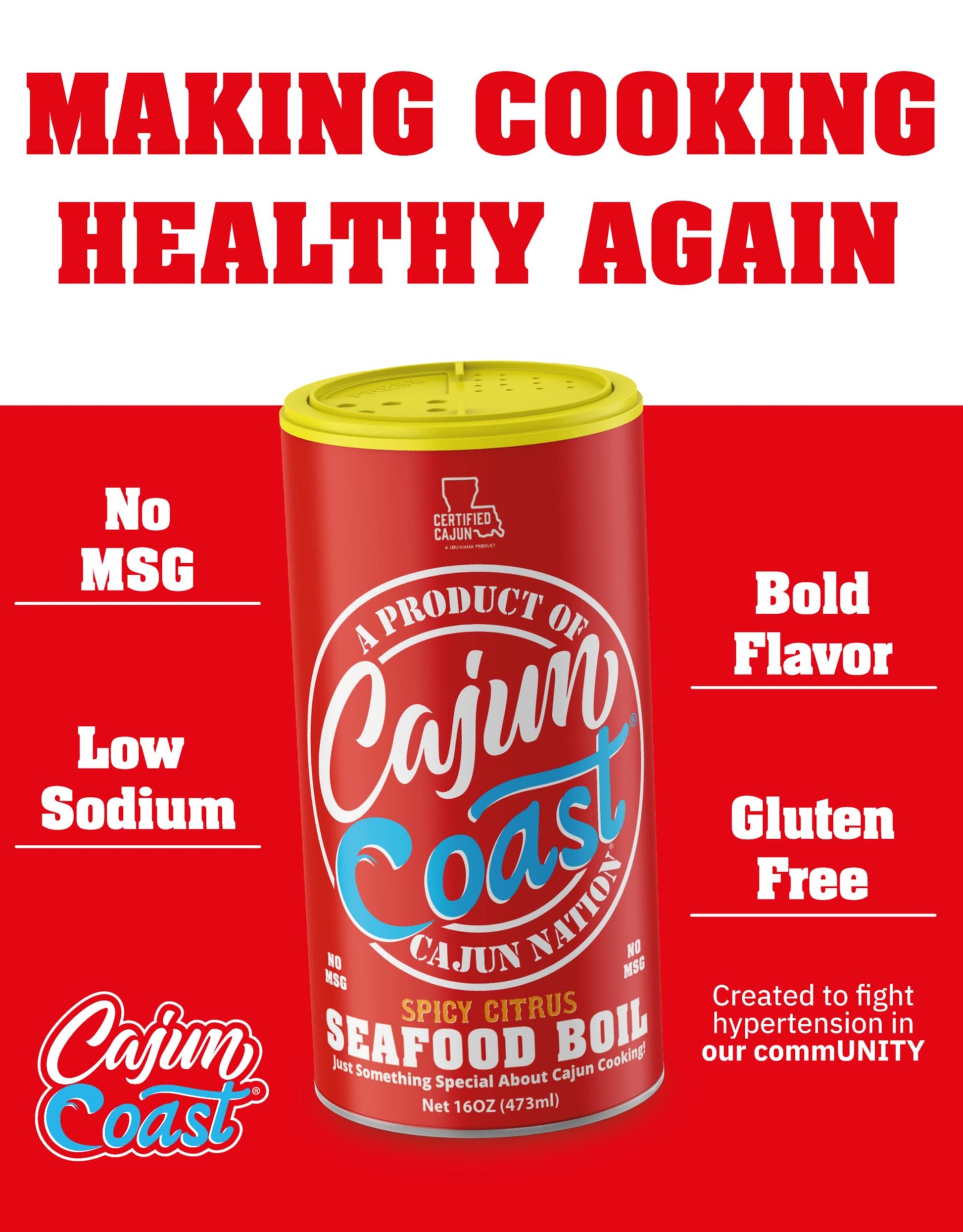 Cajun Nation - Cajun Coast - Spicy Citrus - Seafood Boil - Low Sodium - No MSG - Gluten-Free - GEAUX GET THE RED CAN!