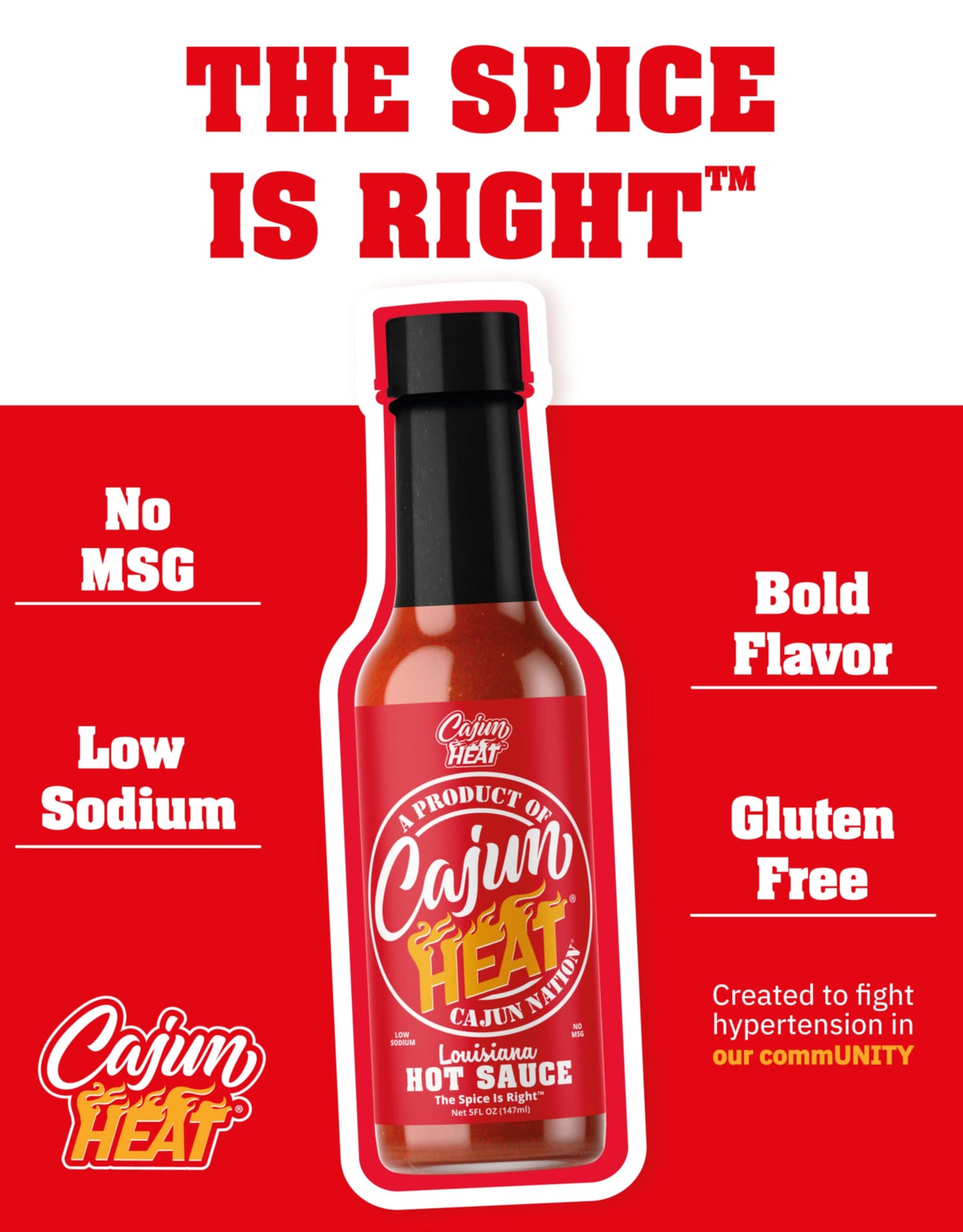 Cajun Nation - Cajun Heat - Louisiana - The Spice Is Right - Low Sodium - No MSG - Gluten-Free - The Spice Is Right!