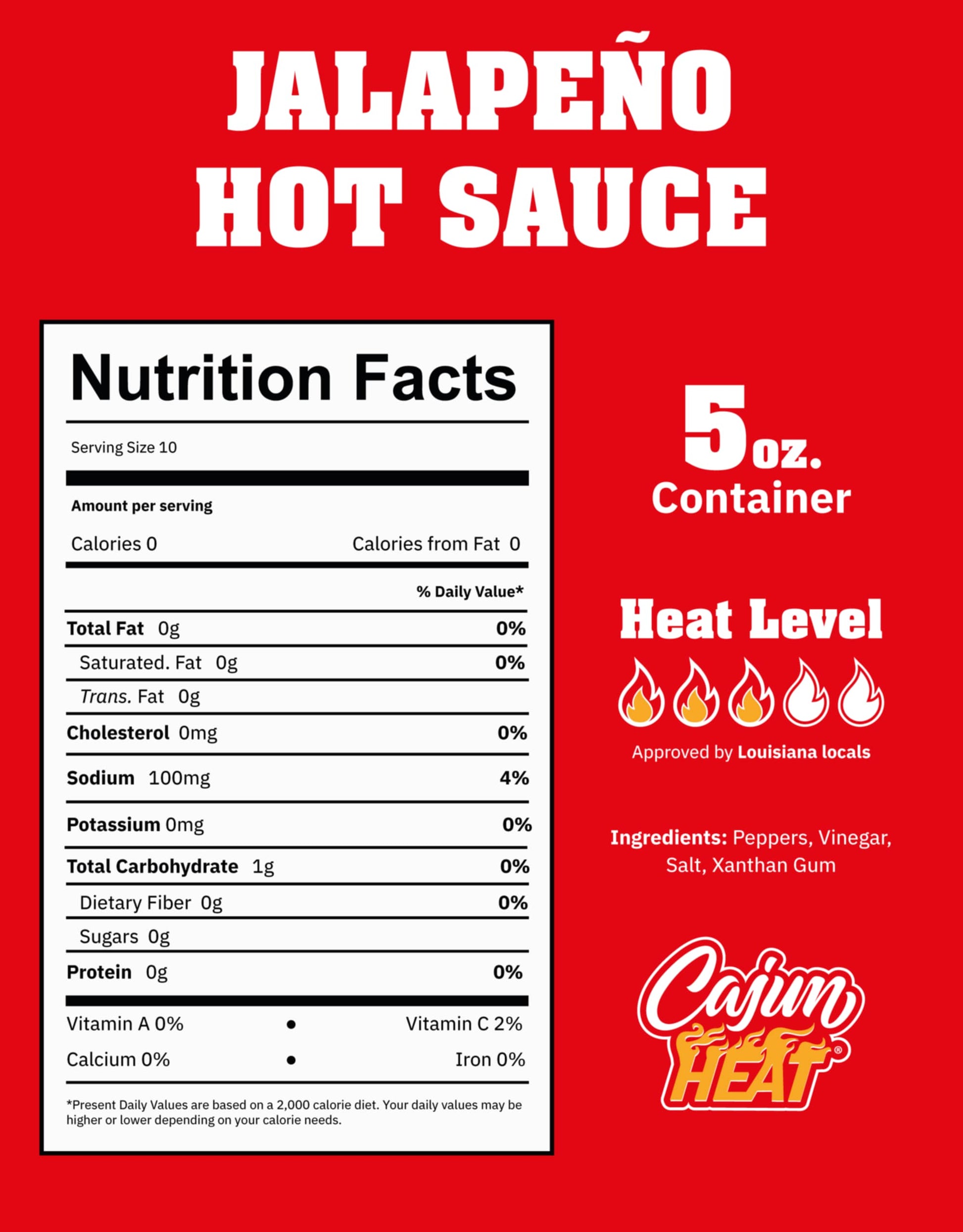 Cajun Nation - Cajun Heat - Jalapeno Hot Sauce - Low Sodium - No MSG - Gluten-Free