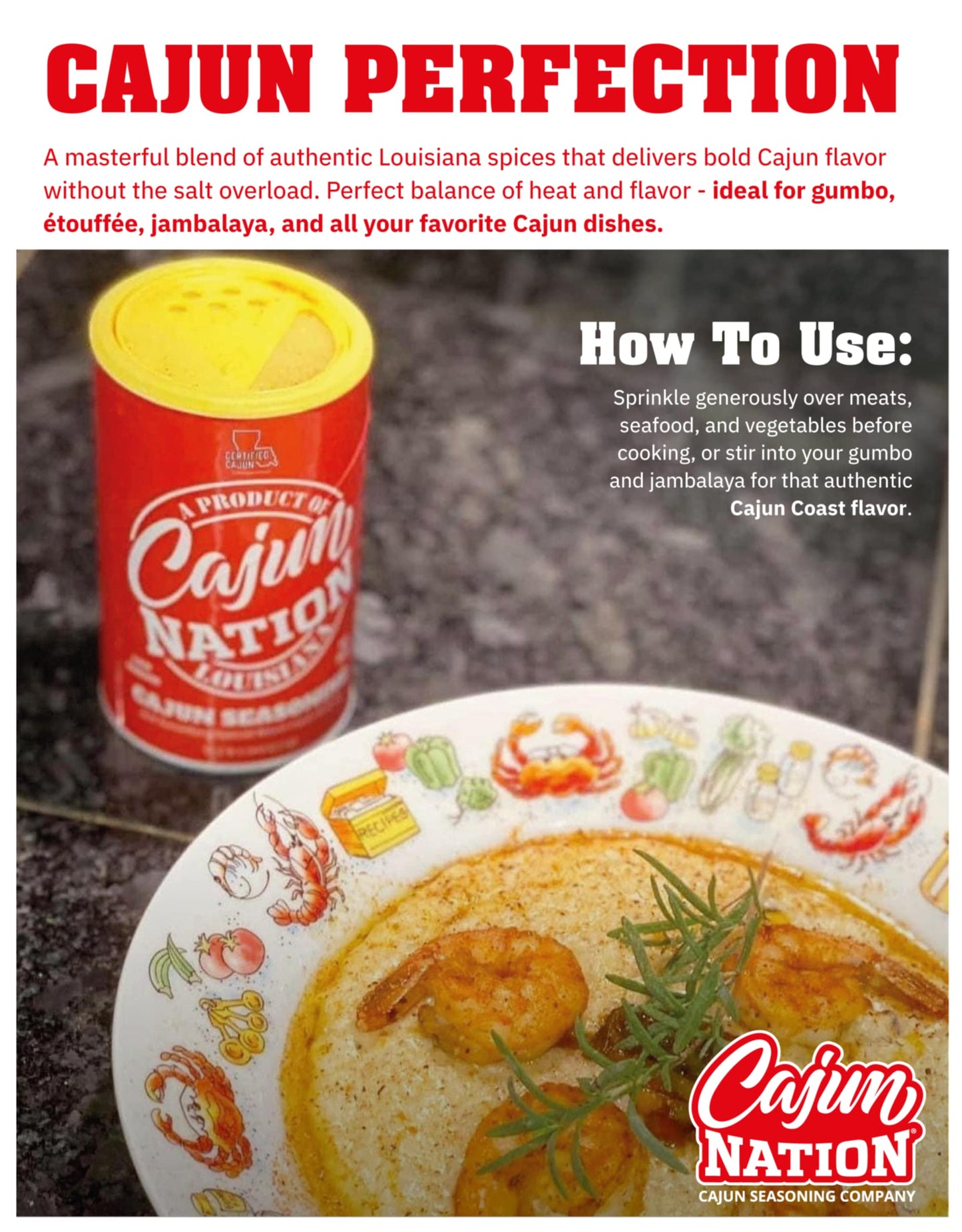 Cajun Nation - Cajun Seasoning - Shrimp and Grits - Low Sodium - No MSG - Gluten Free - GEAUX GET THE RED CAN!