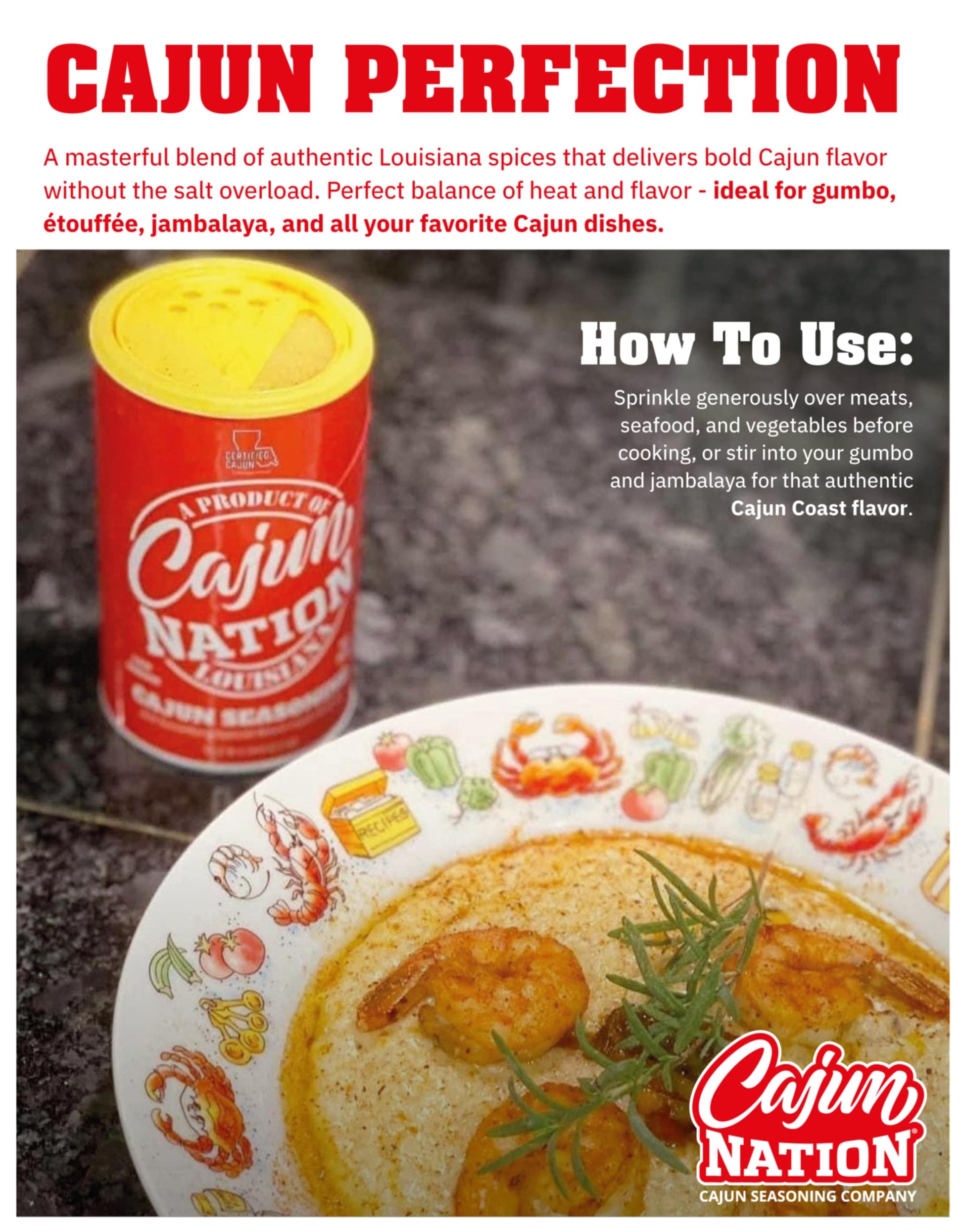 Cajun Nation - Cajun Seasoning - Shrimp and Grits - Low Sodium - No MSG - Gluten Free - GEAUX GET THE RED CAN!