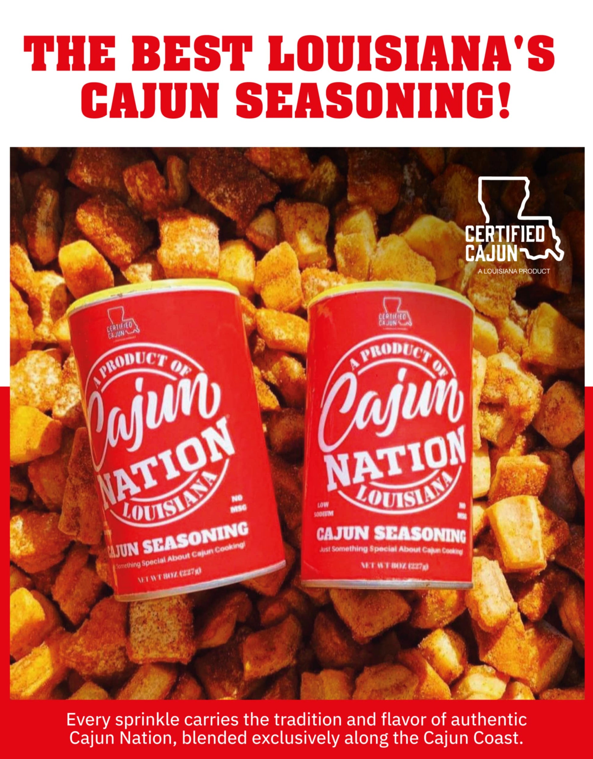 Cajun Nation - Cajun Seasoning - Red Can - Low Sodium - No MSG - Gluten-Free - GEAUX GET THE RED CAN!