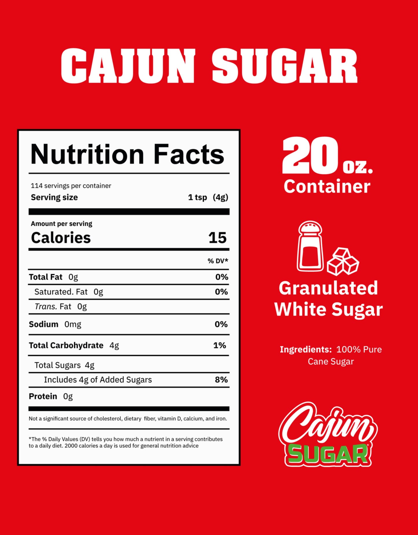 Cajun Nation - Cajun Sugar - Nutrition Facts 