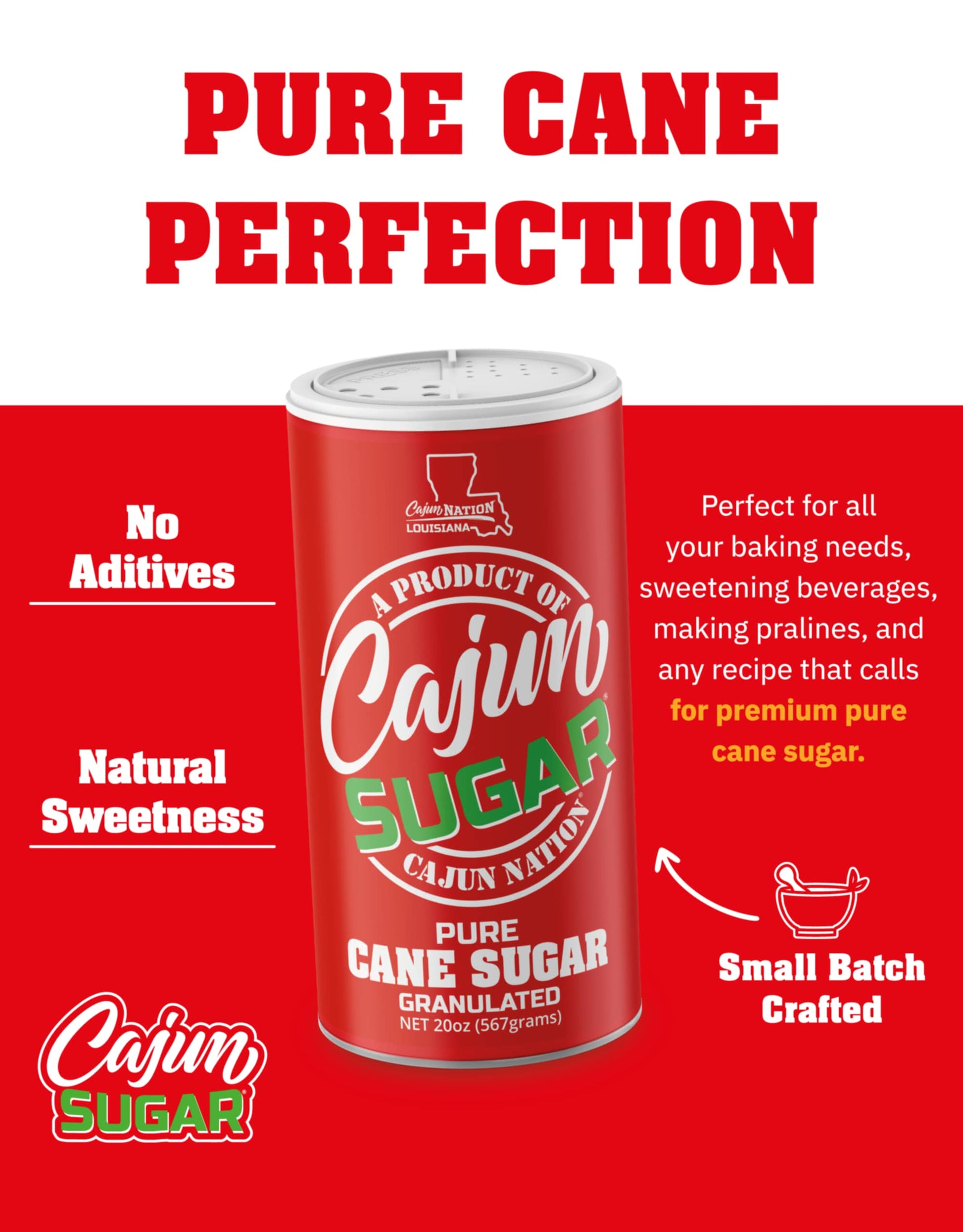 Cajun Nation - Cajun Sugar - natural Sweetness - Geaux Get The Red Can!- The Spice Is Right. 