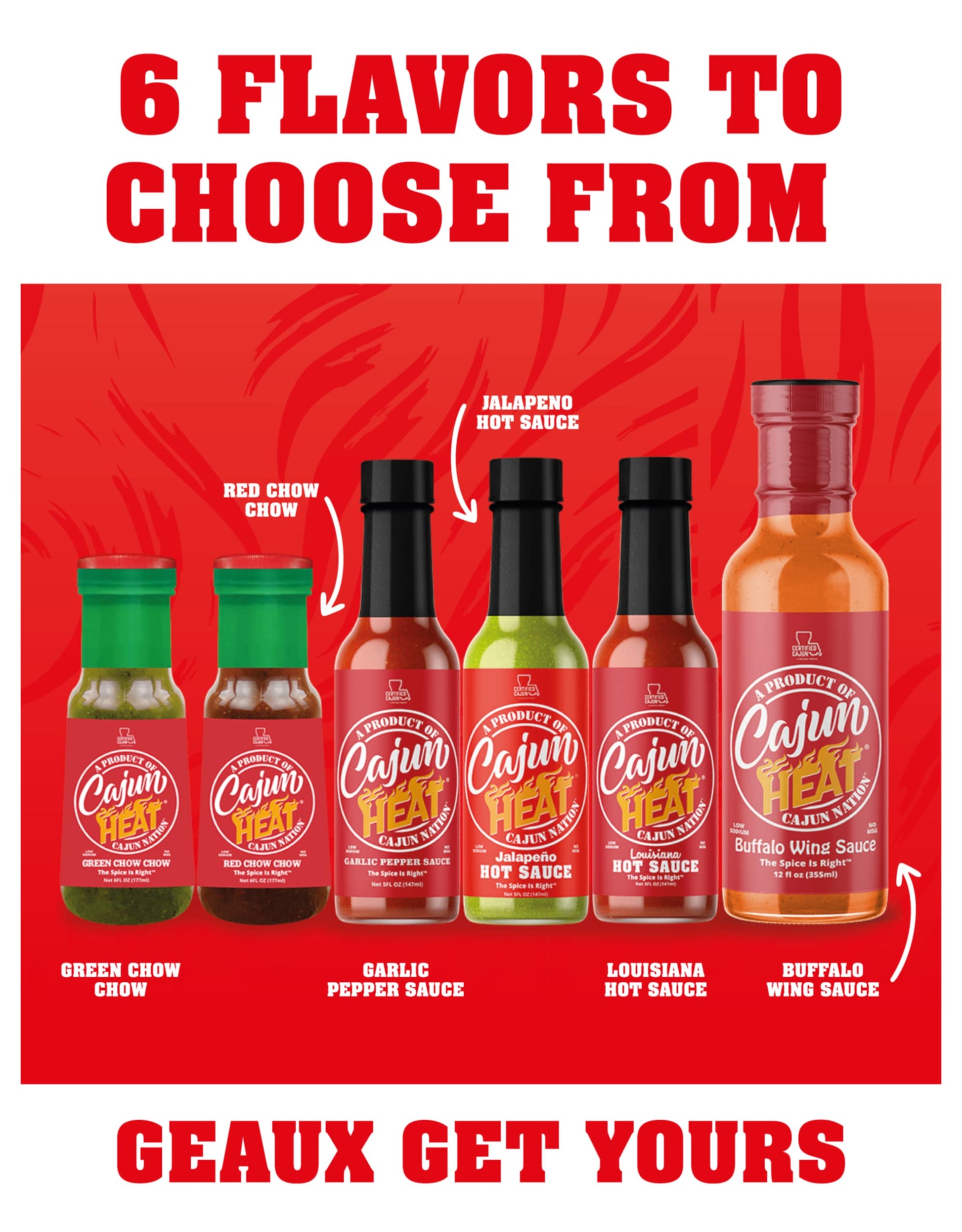 Cajun Nation - Cajun Heat - Low Sodium - No MSG - Gluten-Free - Buffalo Wing Sauce - Hot Sauce - The Spice Is Right. 
