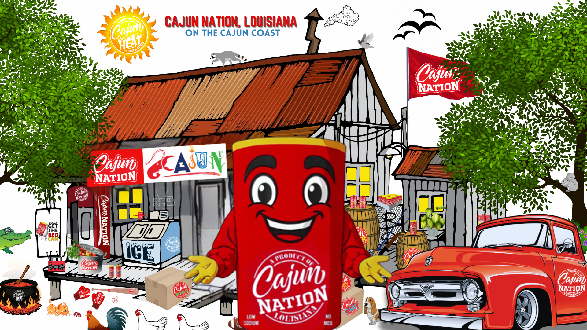 Load video: Red Can Man in Cajun Nation, Louisiana, along the Cajun Coast!