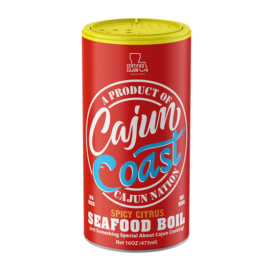  Cajun Coast Spicy Citrus Seafood Boil with NO MSG and Gluten Free is a Certified Cajun 16 oz flavorful spicy citrus seasoning blend of Cajun Spices that contains 310mg of Sodium blended for the Home Chef. Blended in Cajun Nation along the Cajun Coast in Southwest Louisiana. 