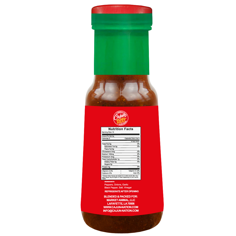 Cajun Nation CAJUN HEAT Red Chow Chow - Crushed Red Peppers is a Certified Cajun 6 fluid ounces, LOW SODIUM flavorful blend of Red Peppers with No MSG. It contains 100mg of sodium. Cajun Nation, Louisiana along the Cajun Coast.