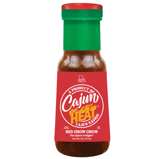  Cajun Nation Cajun Heat Red Chow Chow - Crushed Red Peppers is a Certified Cajun 6 fluid ounces, LOW SODIUM flavorful blend of Cajun Red Peppers with No MSG. It contains 100mg of sodium.  Blended in Cajun Nation, Louisiana along the Cajun Coast.