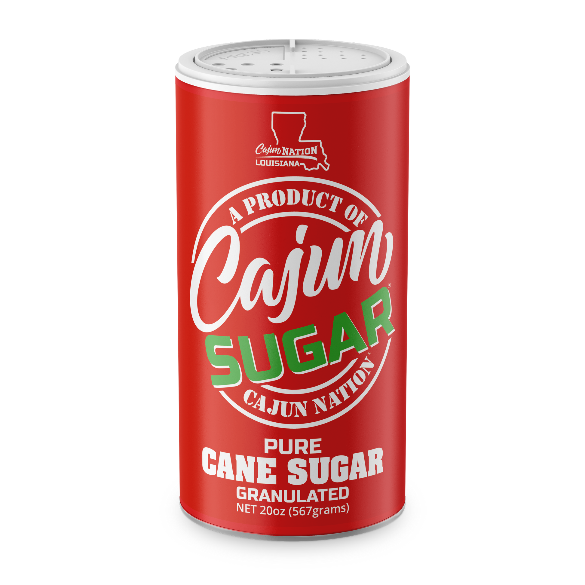  GEAUX GET THE RED CAN. - Cajun Nation CAJUN SUGAR is 100% Granulated White Sugar, 20 ounce, PURE CANE SUGAR:  Cajun Nation Louisiana along the Cajun Coast.