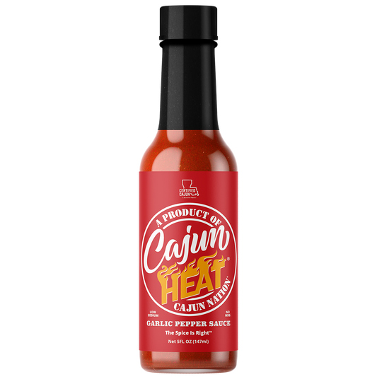 •	Authentic Cajun Flavor- Bold Louisiana flavor from the Cajun Coast! This garlic pepper hot sauce packs roasted red pepper heat, Cajun spice, and rich, zesty character in every 5 oz bottle.
•	Low Sodium, No MSG- Only 100mg sodium per serving and absolutely no MSG. Enjoy a clean, bold, spicy garlic pepper sauce that fits your low-sodium lifestyle without sacrificing Cajun taste.
•	Garlic Pepper in Vinegar- Classic garlic pepper sauce in vinegar style—perfect balance of tang and heat. Drizzle on everything.