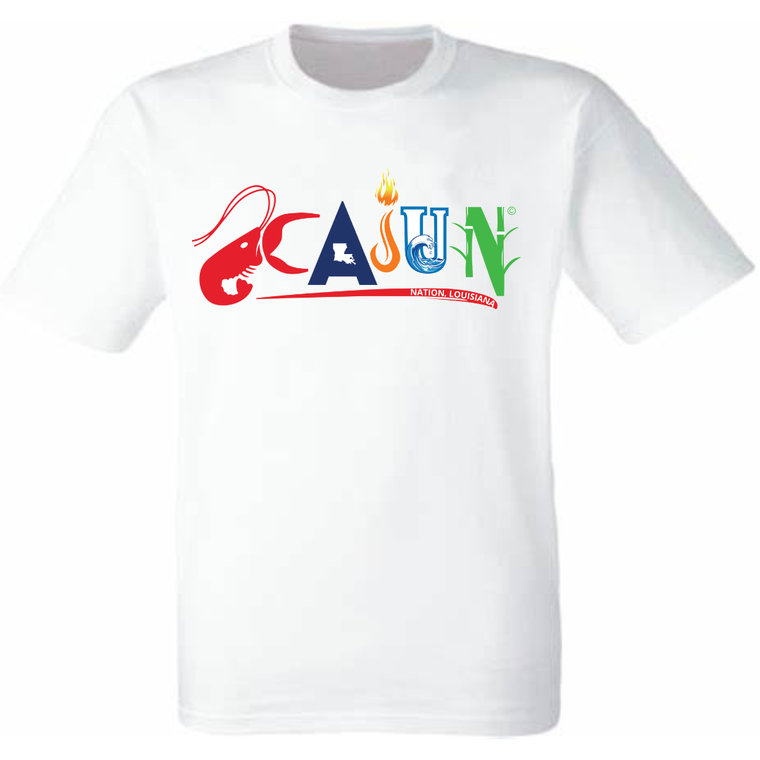 CAJUN NATION, LOUISIANA T-SHIRT: Cajun Nation Louisiana along the Cajun Coast is a blended commUNITY of 22 parishes connected by family, food, friends, and fun.