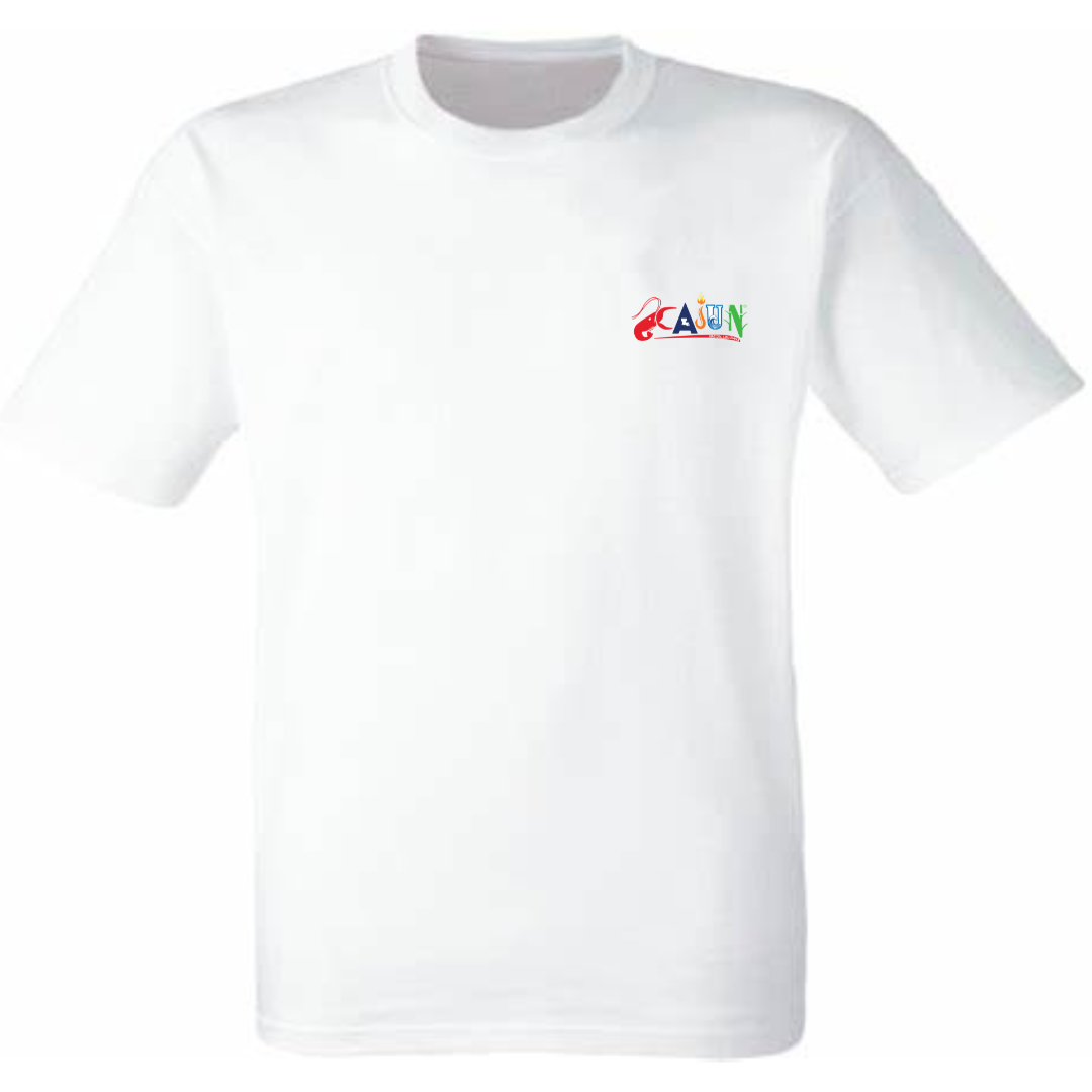 FRONT: Cajun Nation Louisiana T-shirt Deluxe 4.3 oz., preshrunk 100% combed ring-spun cotton Seamed collar Shoulder-to shoulder tape Features a TearAway label Tubular construction Semi-fitted Double-needle sleeve and bottom hem Oeko-Tex® Standard 100 Certified Plastisol print 2 Sided