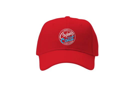  Cajun Coast Polo Cap - Pre-curved Visor Fabric strap with antique brass slide buckle closure 100% Cotton One size fits Most  Plastisol  print 